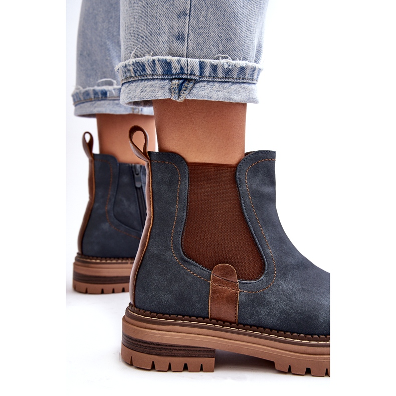 Evento Cizme Chelsea de damă izolate cu toc plat, Myrine albastră albastru 2