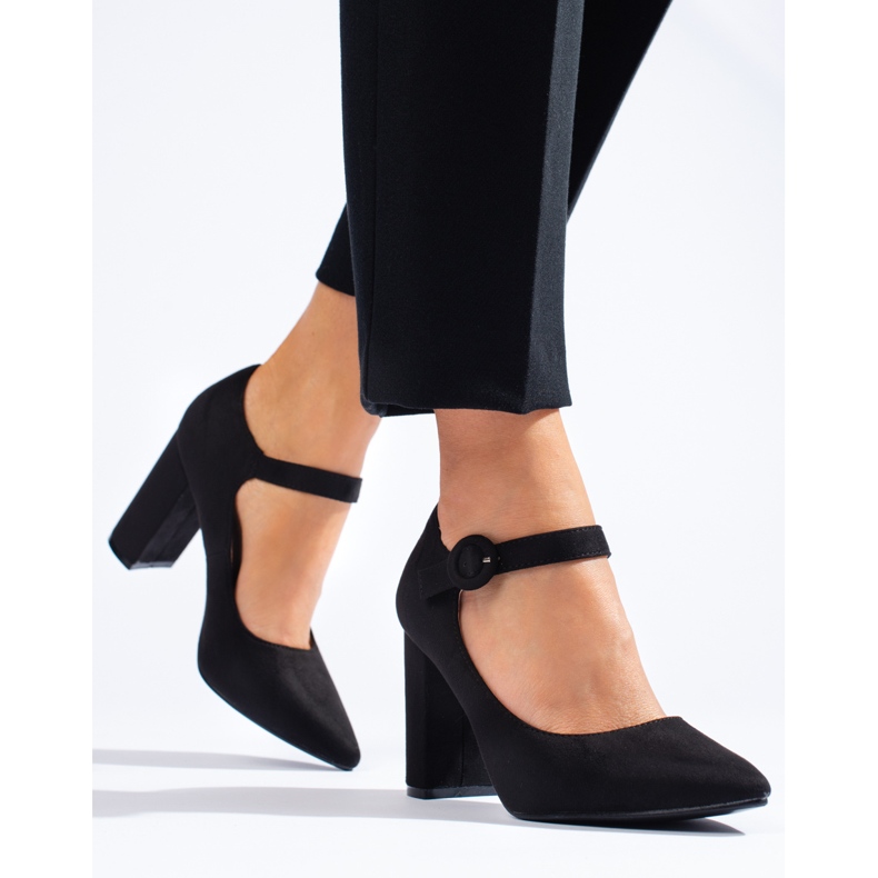 Pompe cu toc Shelovet din piele intoarsa neagra negru 1 Pompe cu toc Shelovet din piele intoarsa neagra negru 1