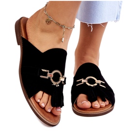 Lewski Shoes Papuci din piele intoarsa pentru dama Leewski Shoes 3226 Black negru 5