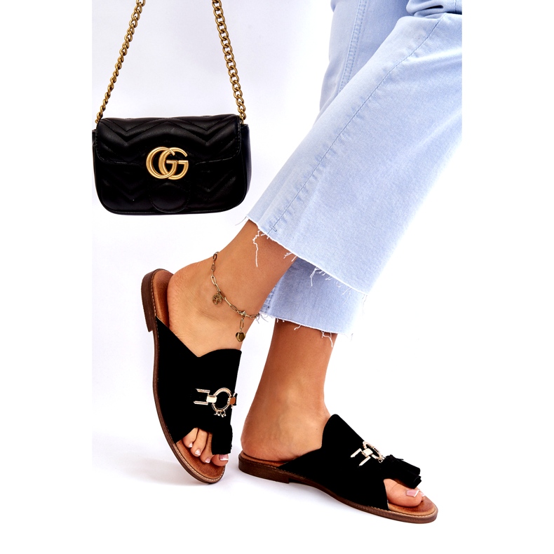 Lewski Shoes Papuci din piele intoarsa pentru dama Leewski Shoes 3226 Black negru 1