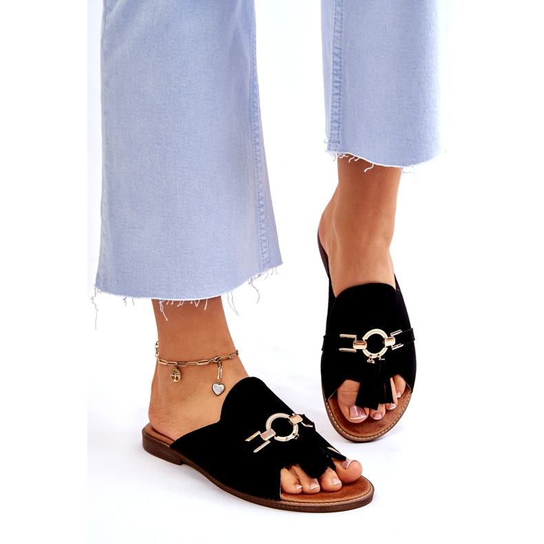 Lewski Shoes Papuci din piele intoarsa pentru dama Leewski Shoes 3226 Black negru 2