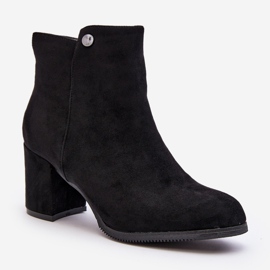 Botine de damă din piele intoarsa pe un toc inalt negru Selela 1