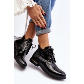Vinceza Botine cu toc plat lavete negre Lu Boo negru 2