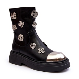 S.Barski Botine Izolate Piele Cu Decoratiuni D&amp;A MR870-14A Negru 1