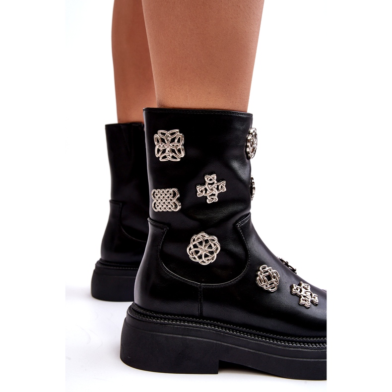 S.Barski Botine Izolate Piele Cu Decoratiuni D&amp;A MR870-14A Negru 4