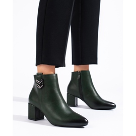Botine elegante Daszyński, clasice, verde închis, cu toc înalt 1