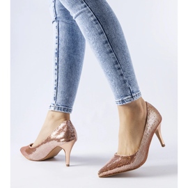 Pompe cu toc înalt Ernesto cu paiete roz de aur 1