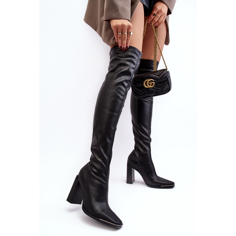 Cizme de dama cu toc inalt peste genunchi, piele ecologica, Orcella neagra negru 2 Cizme de dama cu toc inalt peste genunchi, piele ecologica, Orcella neagra negru 2