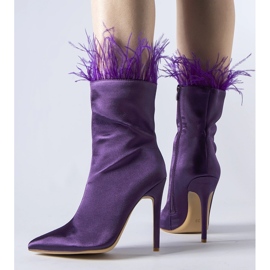 Botine mov decorate cu pene Selvena violet 1
