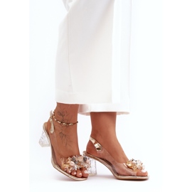 Sandale cu toc înalt decorate auriu S.Barski MR1037-16 de aur 1