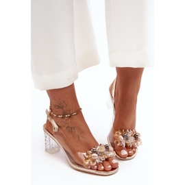 Sandale cu toc înalt decorate auriu S.Barski MR1037-16 de aur 2