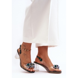 Sandale cu toc înalt decorate, verde închis S.Barski MR1037-16 1