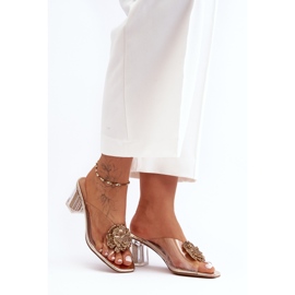 Flip-flops transparenti pe toc inalt cu decor auriu S.Barski MR1037-20 de aur 1