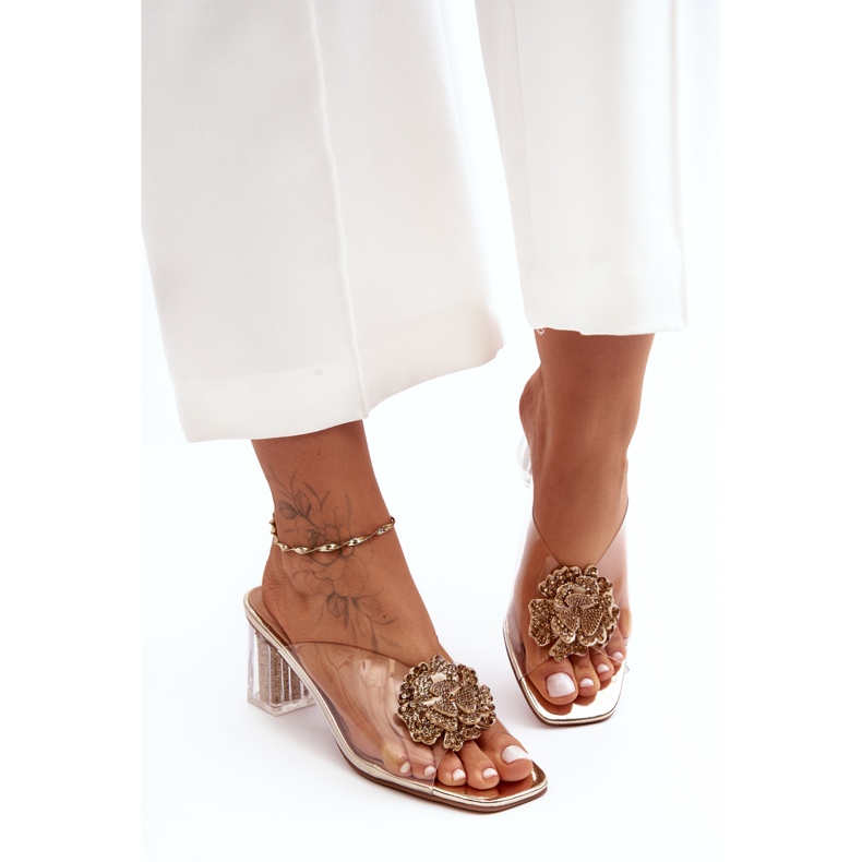 Flip-flops transparenti pe toc inalt cu decor auriu S.Barski MR1037-20 de aur 2