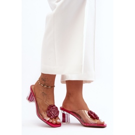 Flip-flops transparenti pe toc inalt cu decor fucsia S.Barski MR1037-20 roz 1 Flip-flops transparenti pe toc inalt cu decor fucsia S.Barski MR1037-20 roz 1