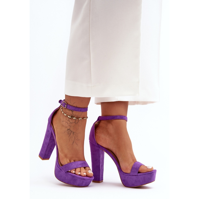 Sandale confortabile din piele intoarsa pe toc inalt, Purple Essence violet 1