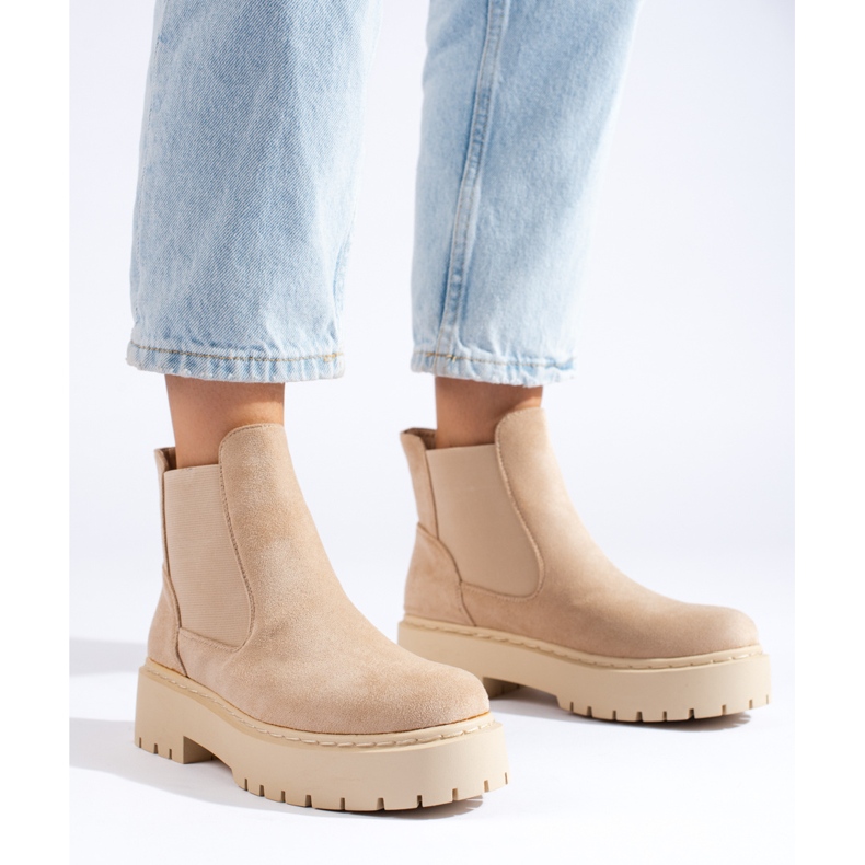 Cizme Chelsea dama Shelovet din piele intoarsa bej 1 Cizme Chelsea dama Shelovet din piele intoarsa bej 1