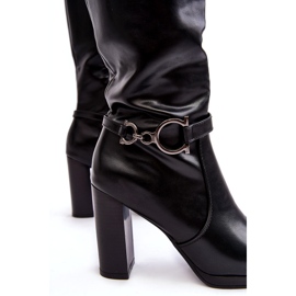 Cizme de damă cu toc înalt, cu decor deasupra genunchiului, Rahallis negru 2