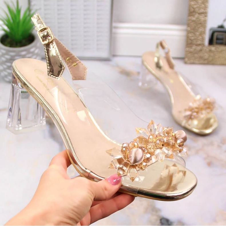 Sandale cu toc înalt D&amp;A W OLI191B, aurii de aur 1