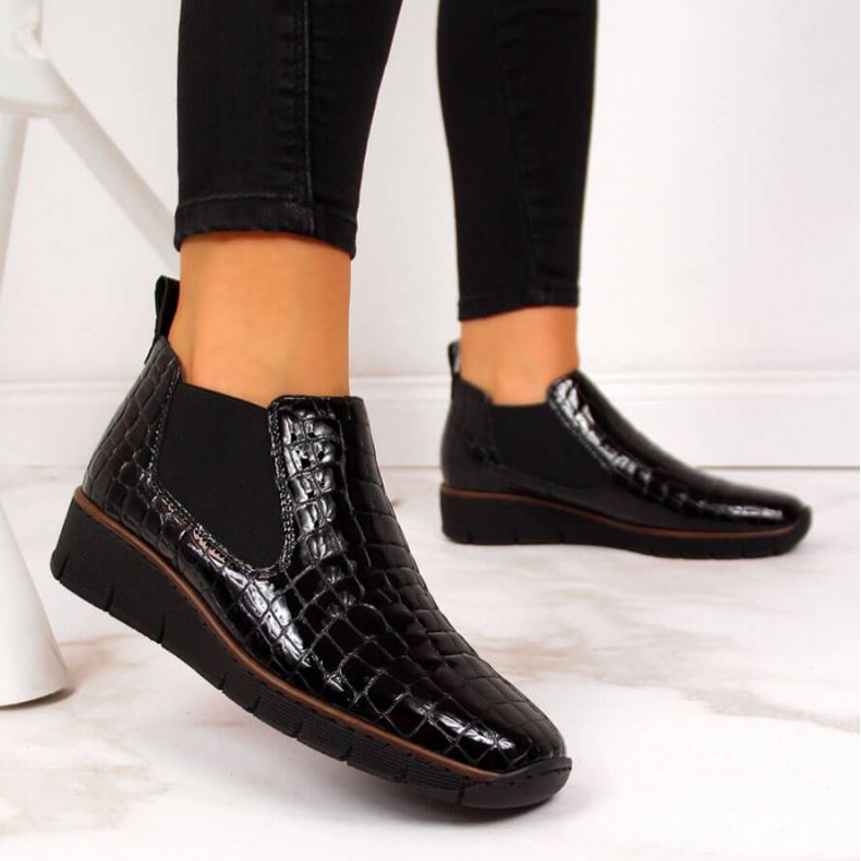 Cizme din piele de șarpe neagră Rieker W R474 2