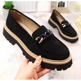 Mocasini din piele intoarsa cu toc inalt cu lant Filippo W PAW404 negru 1