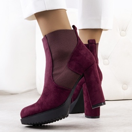 PA1 Botine cu toc înalt visiniu Macie claret multicolor 2