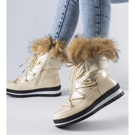 Cizme de zapada lacuite bej cu blana Bow 1