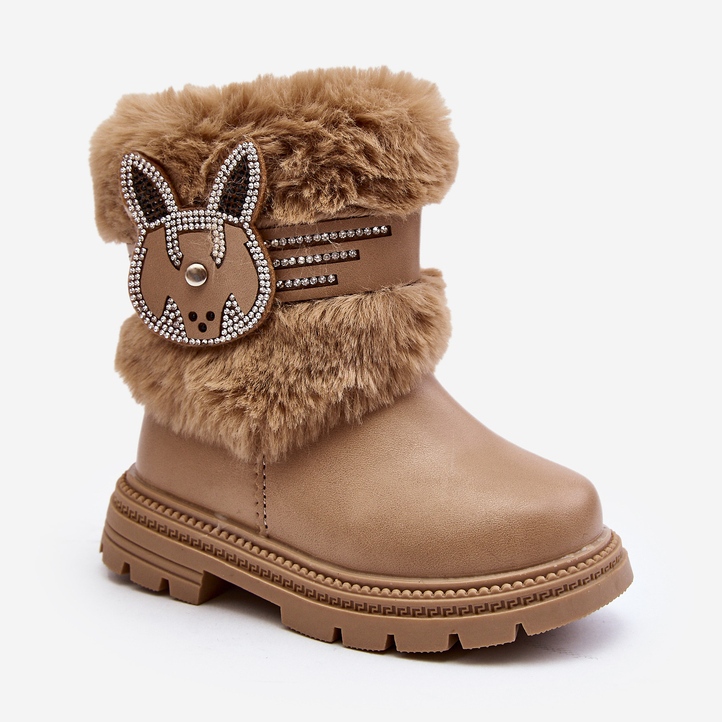Cizme de Zapada Copii Lunami Bej cu Blana 1