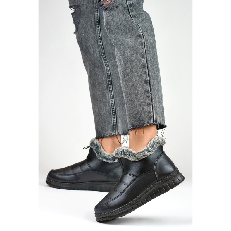 Cizme scurte de zapada comode, cizme de iarna cu blana negru 1