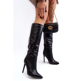 Super Mode Cizme de damă cu toc înalt cu model animal Mambra neagră negru 3
