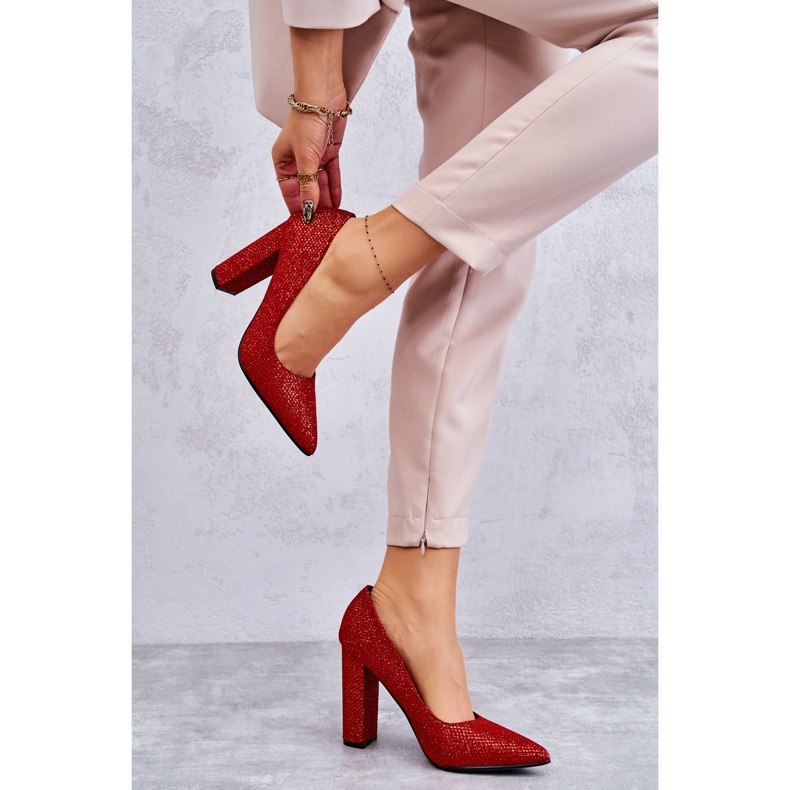 Pompe cu toc înalt roșu strălucitor roşu 2