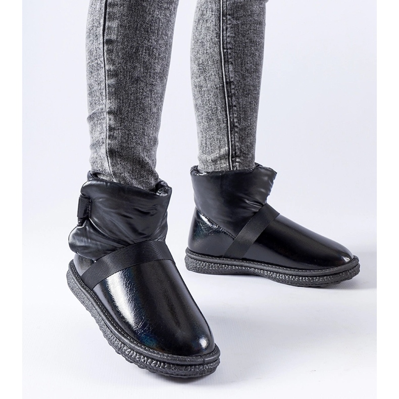 Cizme de zăpadă scurte Delaune negre strălucitoare negru 1