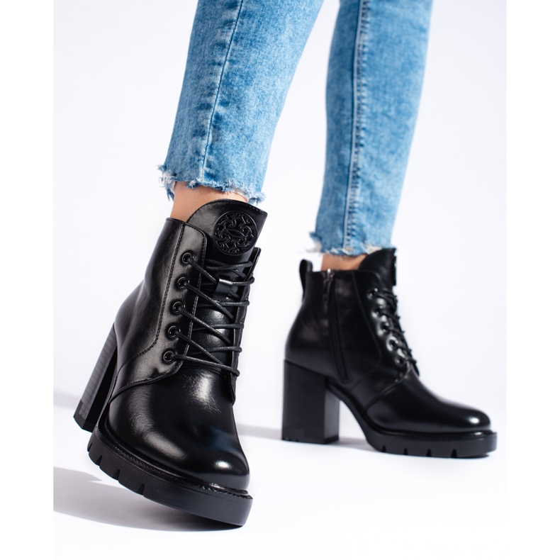 W. Potocki Botine de dama negre Potocki cu toc inalt negru 2