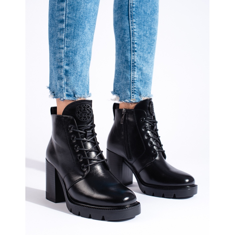 W. Potocki Botine de dama negre Potocki cu toc inalt negru 1