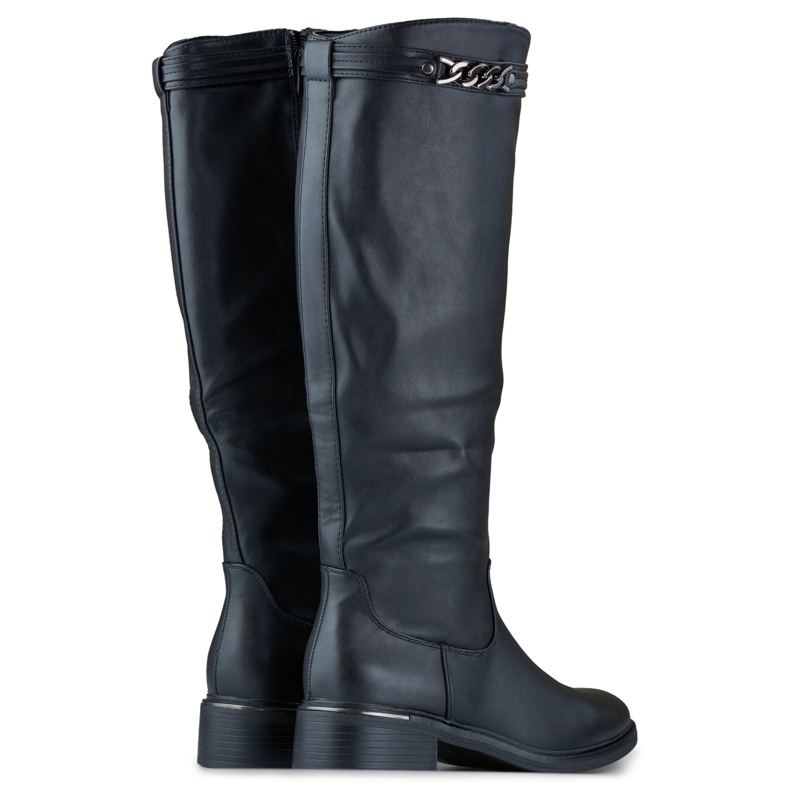 Cizme de damă până la genunchi cu talpă plată din piele ecologică negru 1