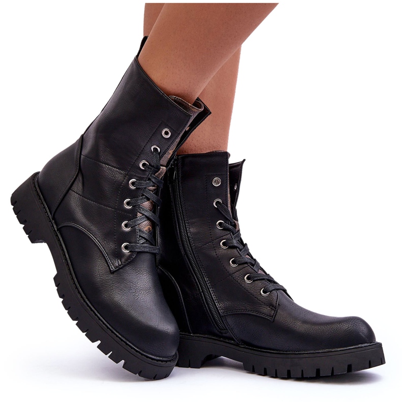 Cizme eco-piele Muncitori negri pentru femei negru 4