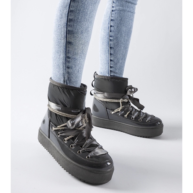 Cizme de zapada lacuite gri cu strasuri Alceo 1