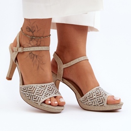 Sandale decorate cu toc înalt D&amp;A MR1038-44 Aur de aur 1