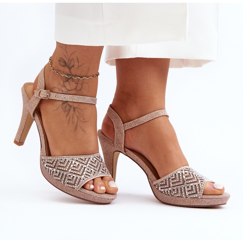 Sandale cu toc înalt decorate D&amp;A MR1038-44 Rose Gold roz 1