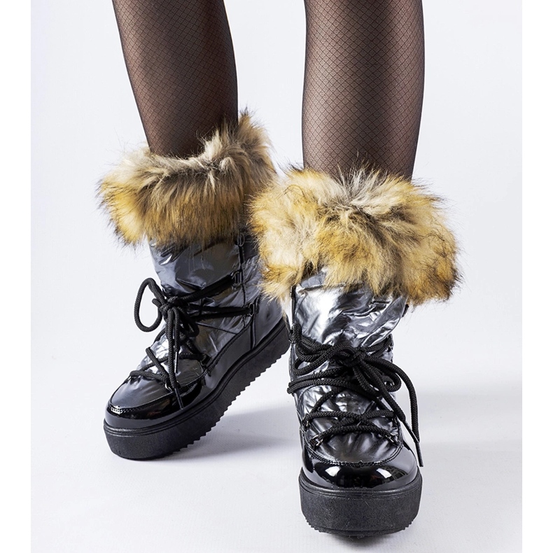 Cizme de zăpadă izolate gri Battle cu blană 1 Cizme de zăpadă izolate gri Battle cu blană 1