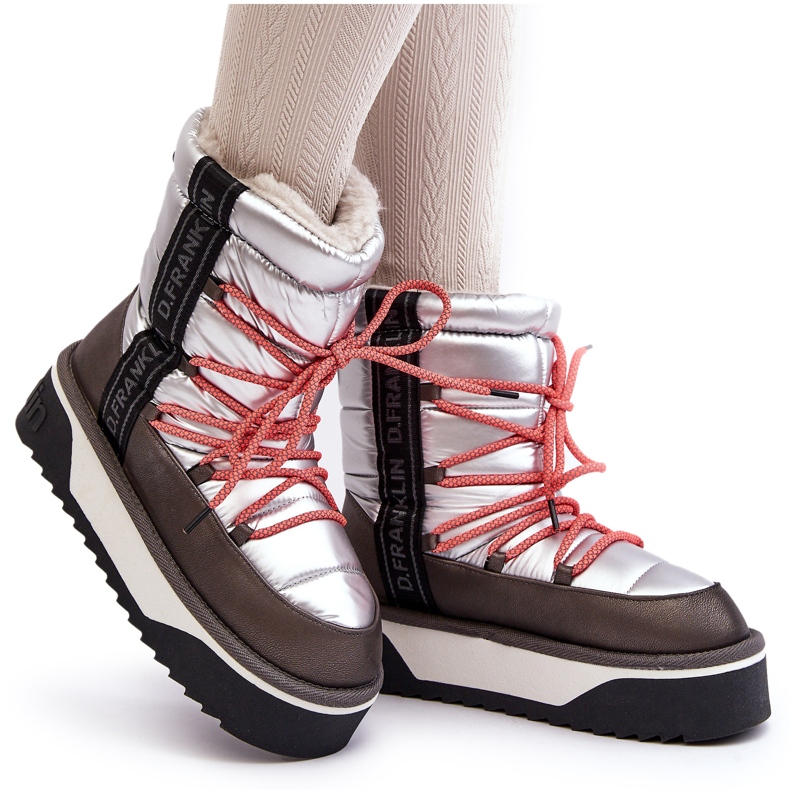 Cizme de zăpadă pentru femei pe o talpă vegană groasă D.Franklin DFSH371006 Silver argint 5