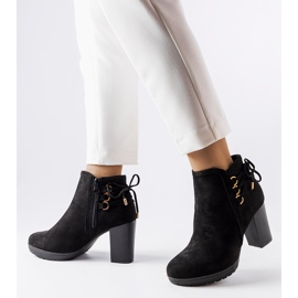 Cizme negre cu toc din piele intoarsa ecologica de la Poule negru 1