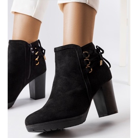 Cizme negre cu toc din piele intoarsa ecologica de la Poule negru 2