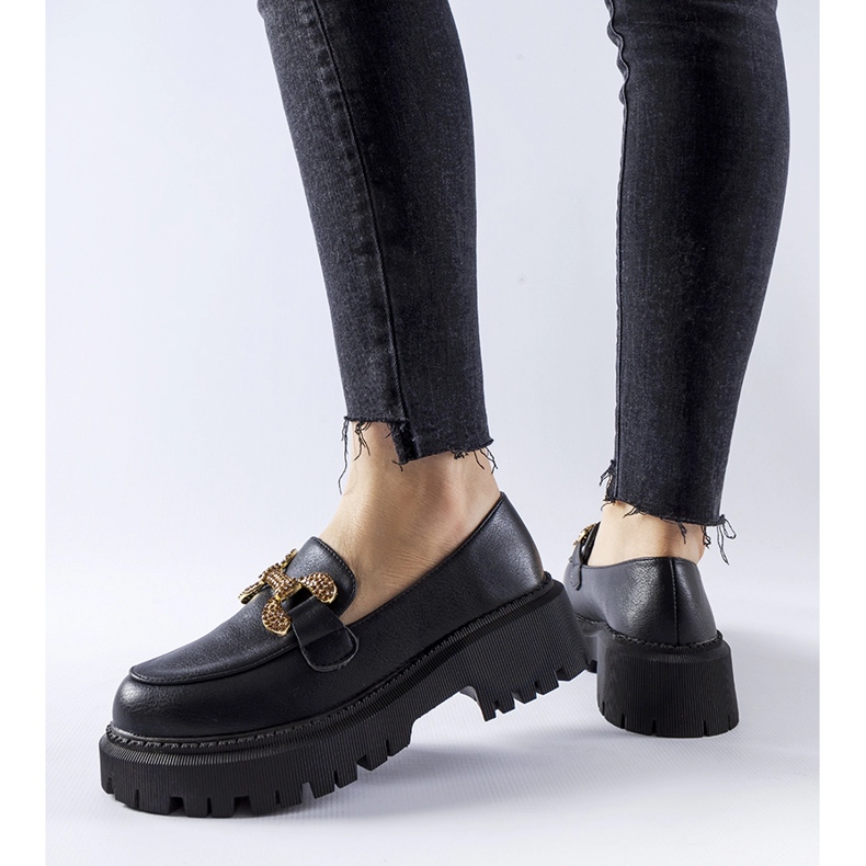 Mocasini negri decorati cu strasuri Uzzone negru 1