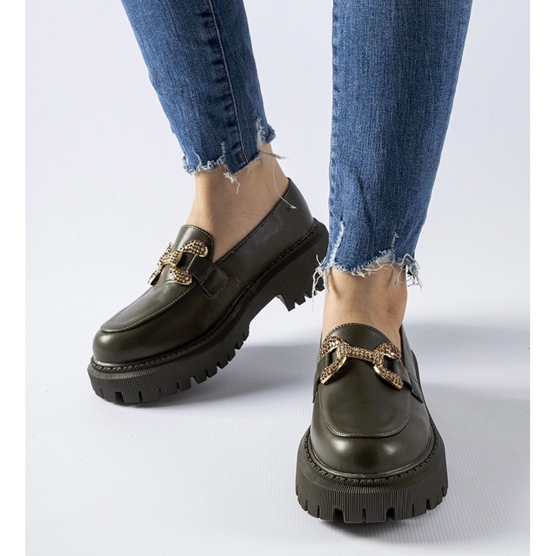 Mocasini verzi decorati cu strasuri Uzzone verde 1