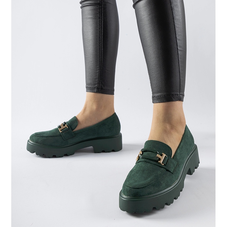 Mocasini verzi decorati cu catarama Pisa verde 1 Mocasini verzi decorati cu catarama Pisa verde 1