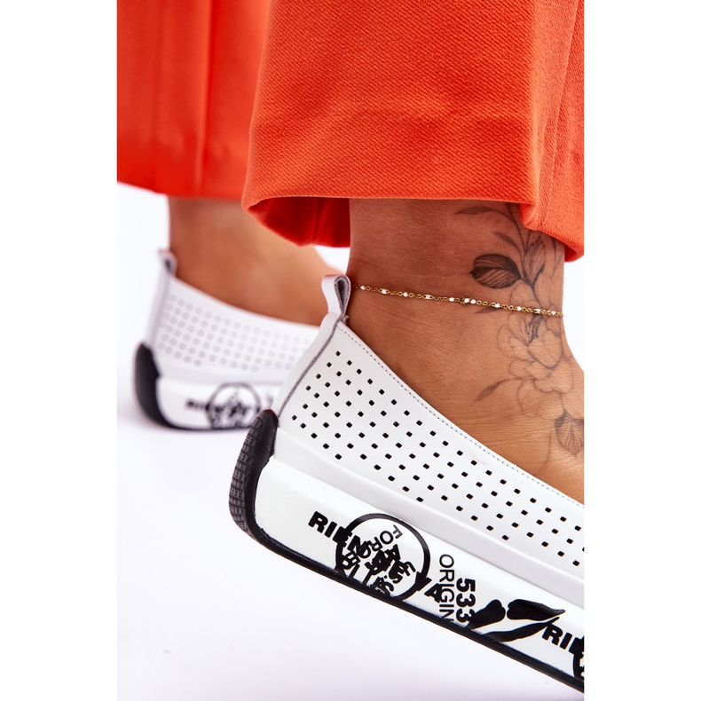 S.Barski Pantofi Slip-On Ajurat din piele Gedra alb 4