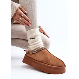 Papuci cu talpa groasa din piele ecologica Camel Sylva maro 2