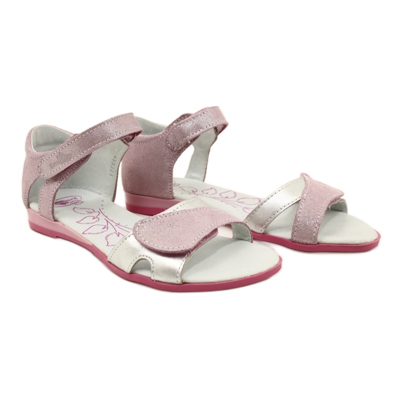 Sandale din piele pentru fete cu Velcro Renbut 4333 Pink/Silver roz 5