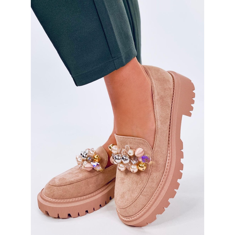 Mocasini cu platforma Dollin Khaki cu cristale bej 1